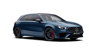 Clase A AMG compacta de Mercedes-Benz en color azul, autos deportivos de lujo