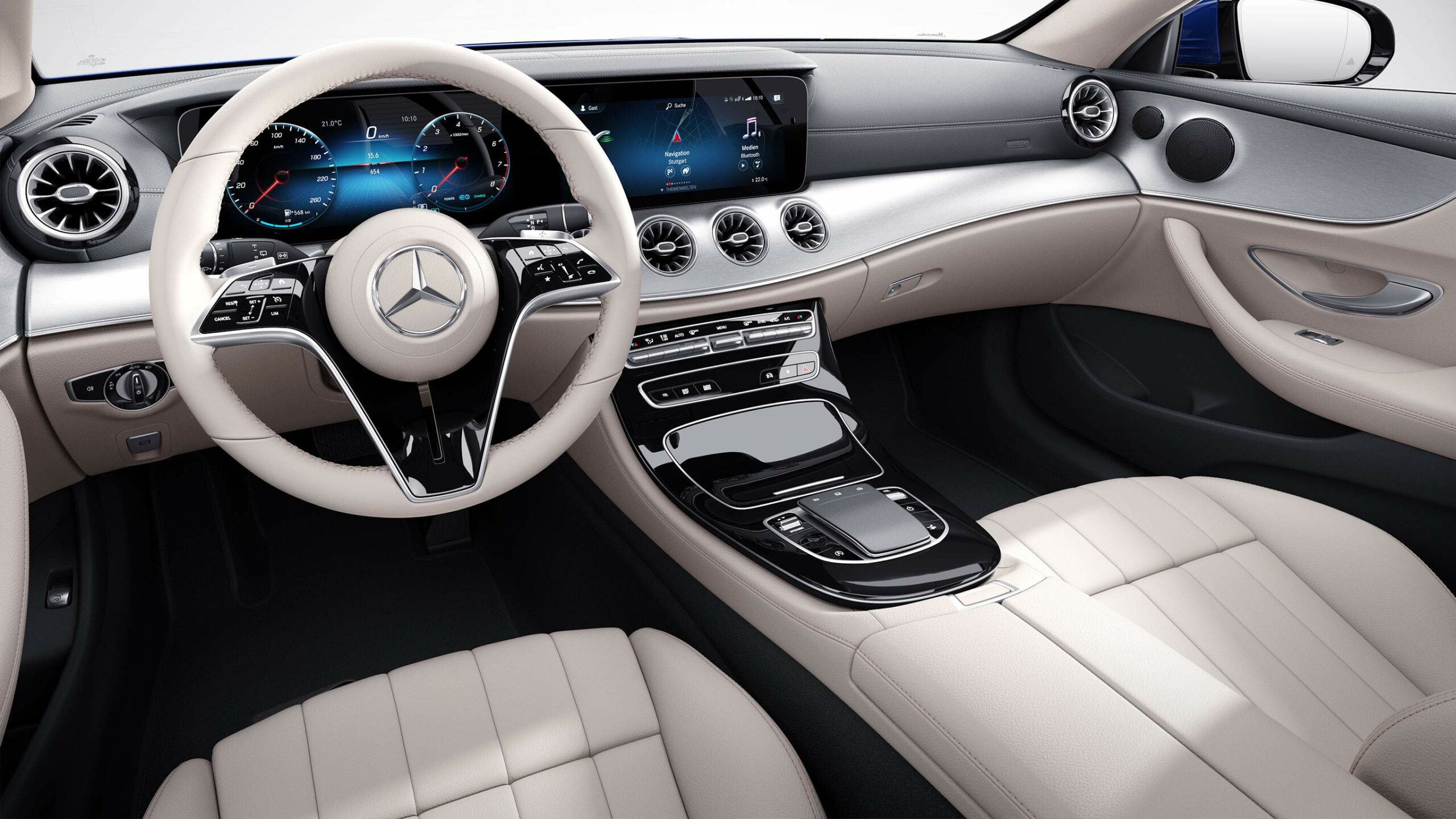 Diseño interior de la Clase E Coupe de Mercedes-Benz, en blanco