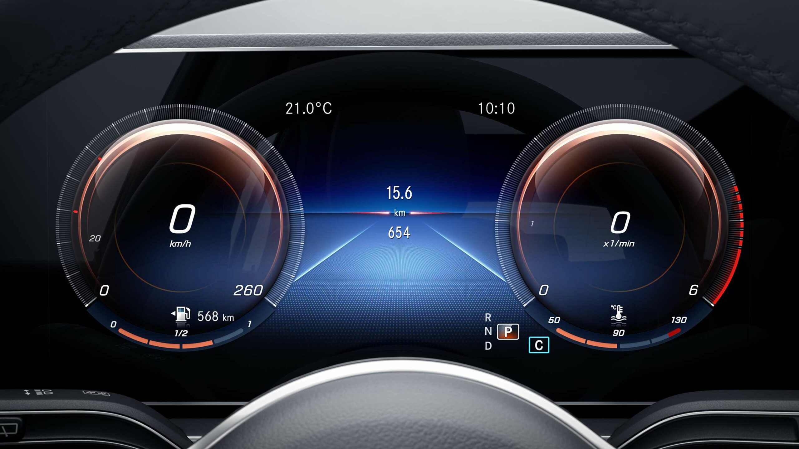 Visualizador de velocidad y RPM digital dentro de la GLE Coupe de Mercedes-Benz
